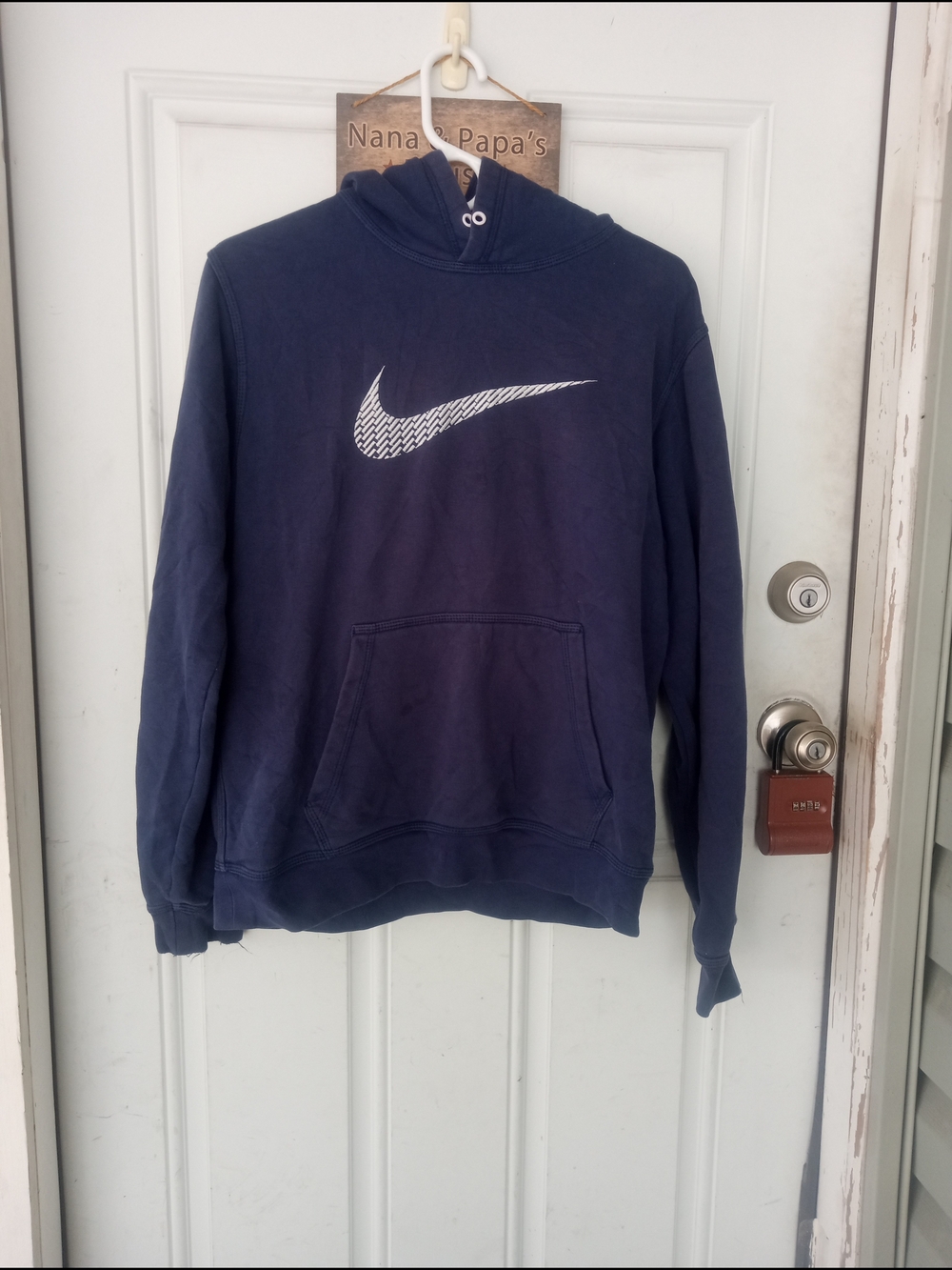Nike Men's Navy Hooded Sweatshirt with White Swoosh